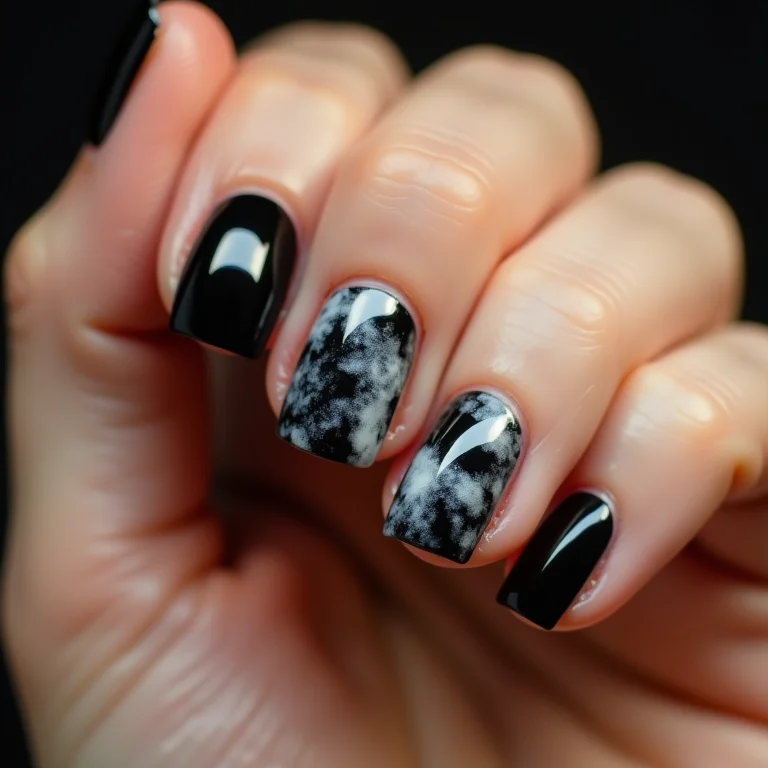 Unhas marmorizadas preto e branco