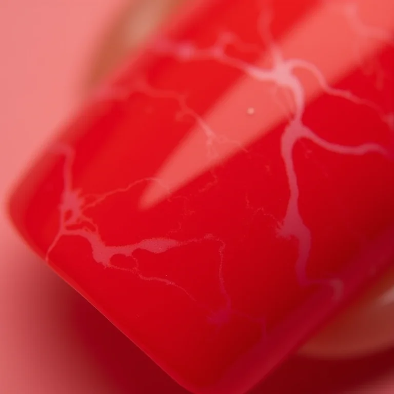 Unhas marmorizadas vermelhas em close-up