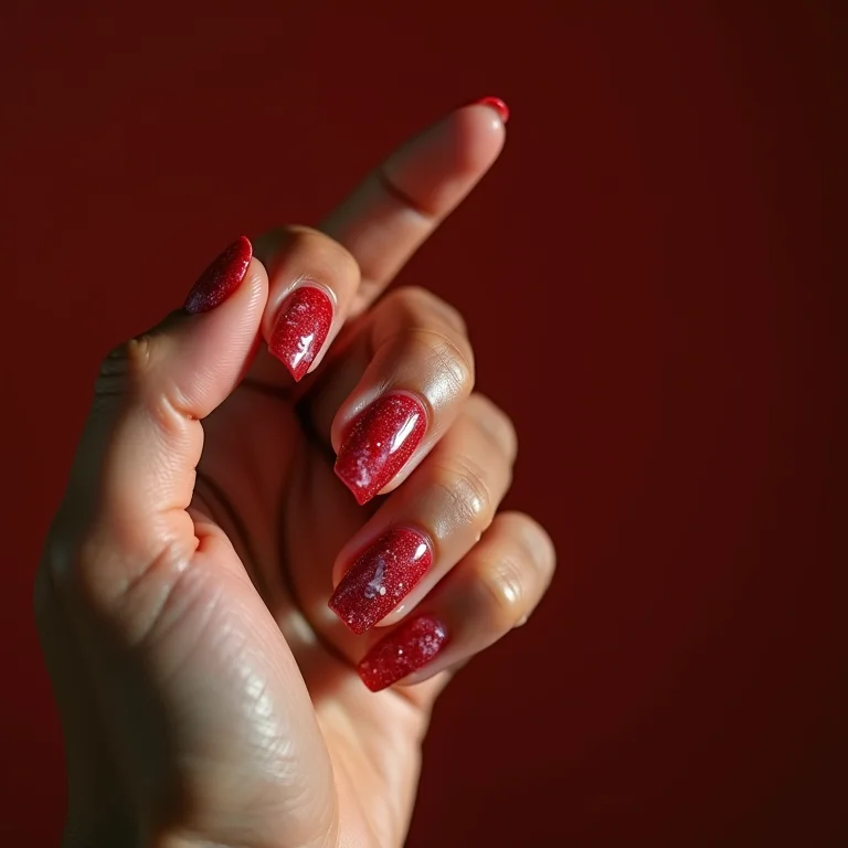 Unhas marmorizadas vermelhas