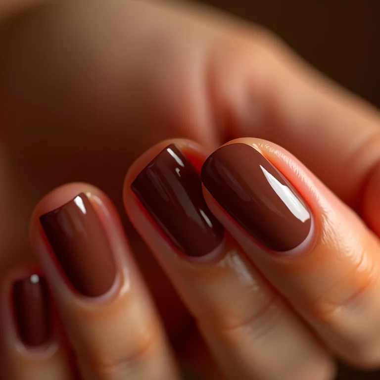 Unhas marrom chocolate elegante e brilhante