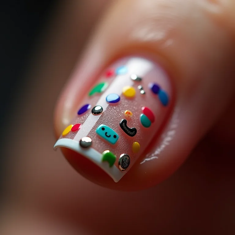 Unhas masculinas com adesivos e aplicações.