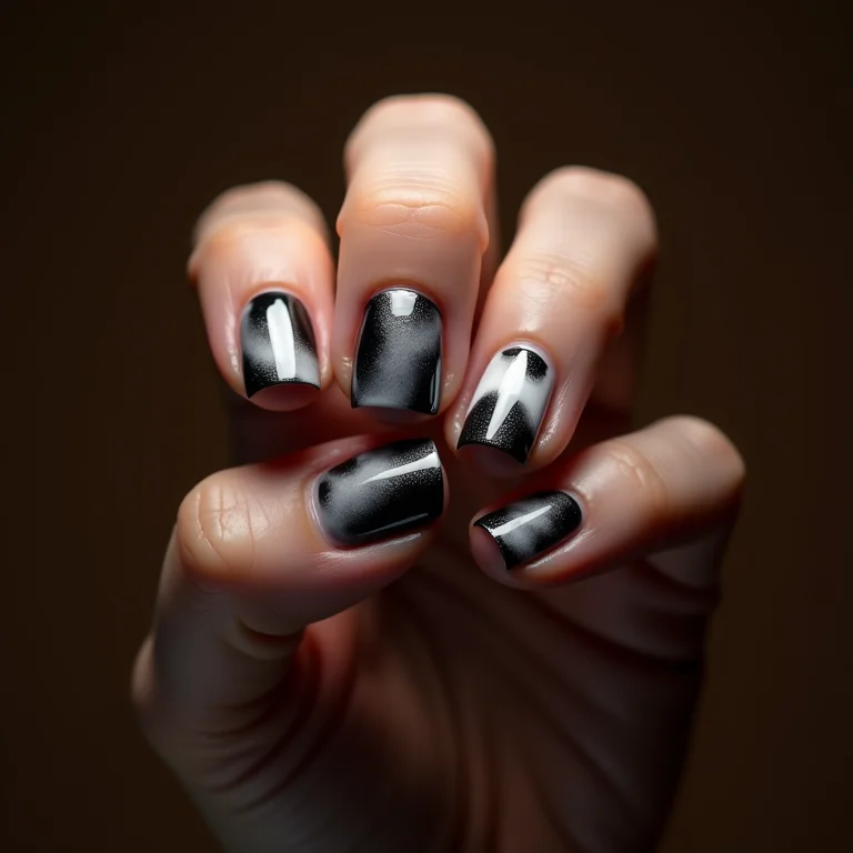 Unhas masculinas com desenhos abstratos.
