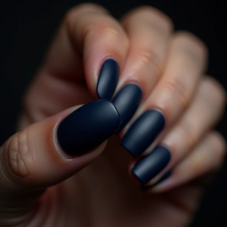 Unhas masculinas foscas azul marinho.
