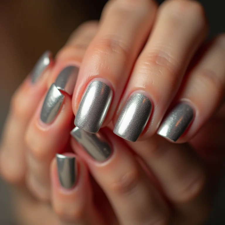 Unhas metálicas prateadas com brilho