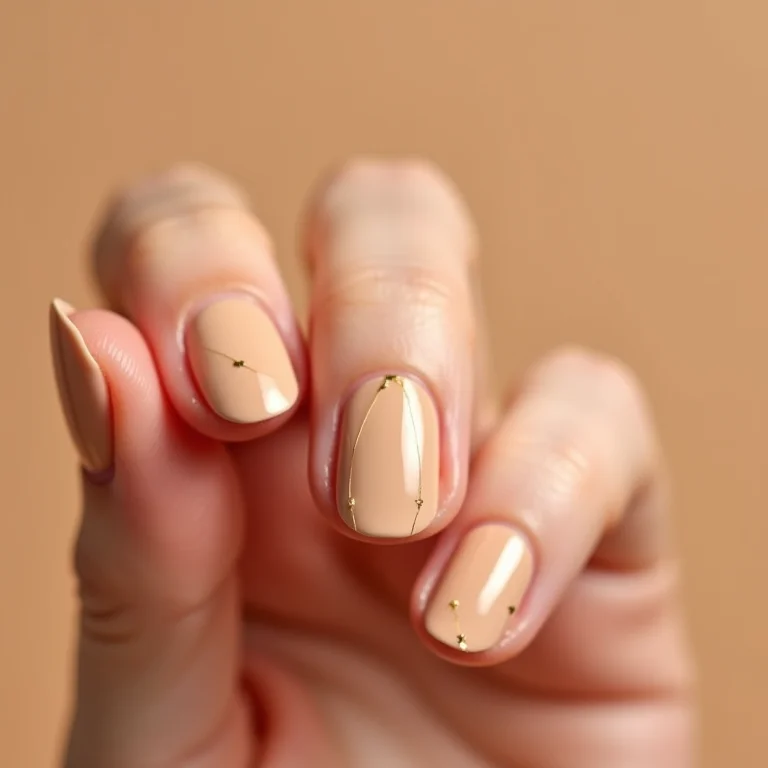 Unhas minimalistas com linha dourada