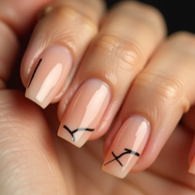 Unhas minimalistas com linha preta