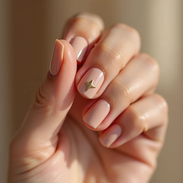 Unhas minimalistas de Natal com uma única estrela dourada