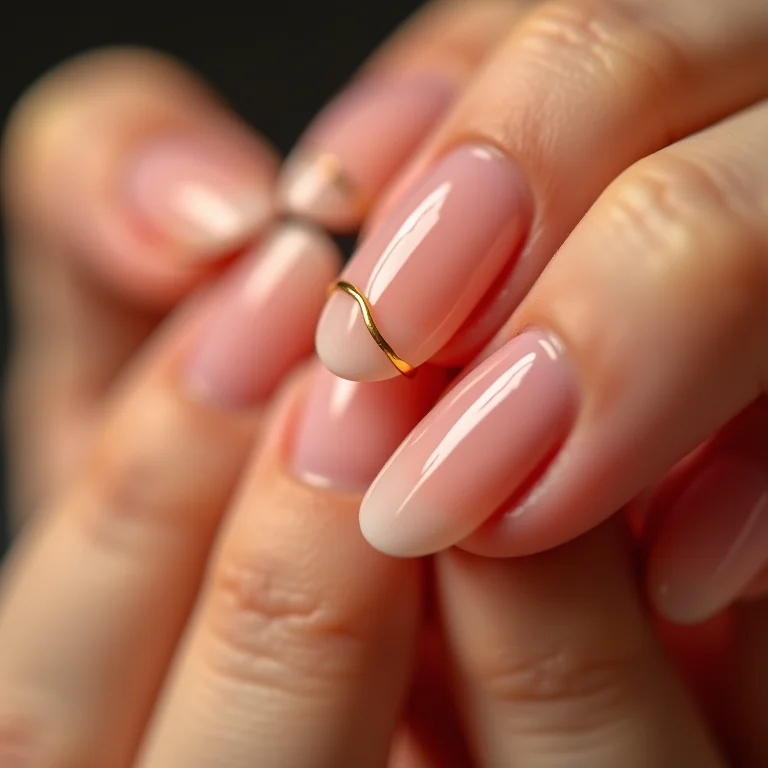 Unhas minimalistas elegantes com linha dourada