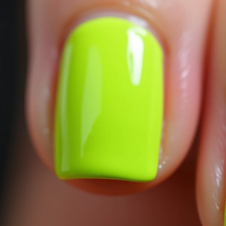 Unhas minimalistas verde neon com uma camada de esmalte