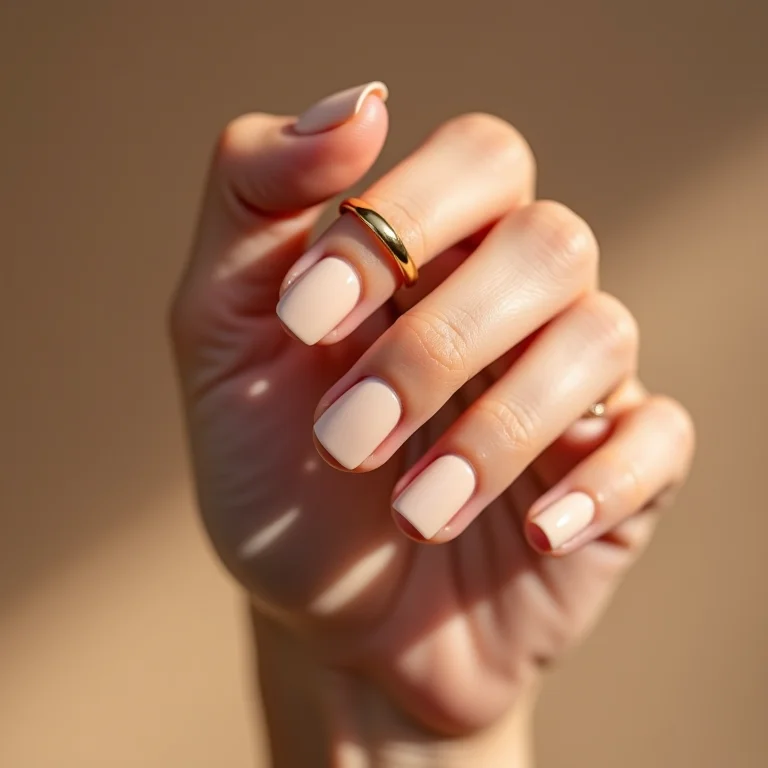 Unhas nude com anel minimalista dourado