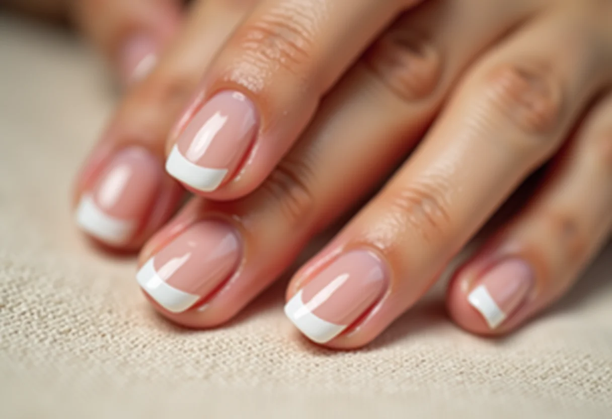 Unhas nude com francesinha moderna em tecido de linho