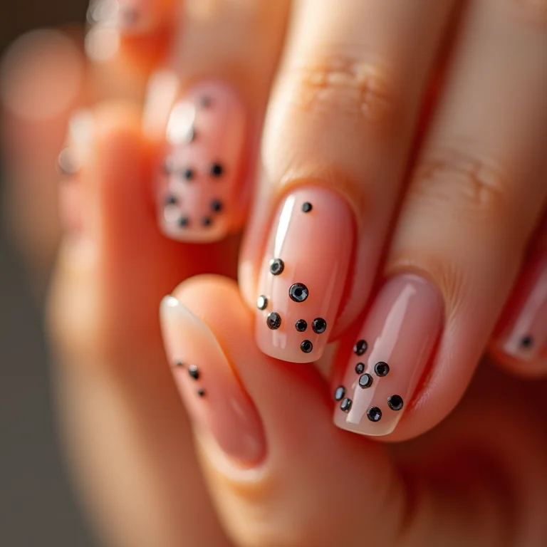 Unhas nude com pedrarias pretas