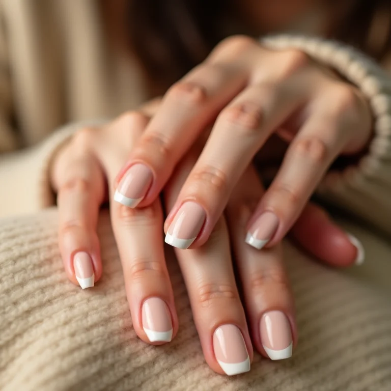 Unhas nude sobre cashmere bege