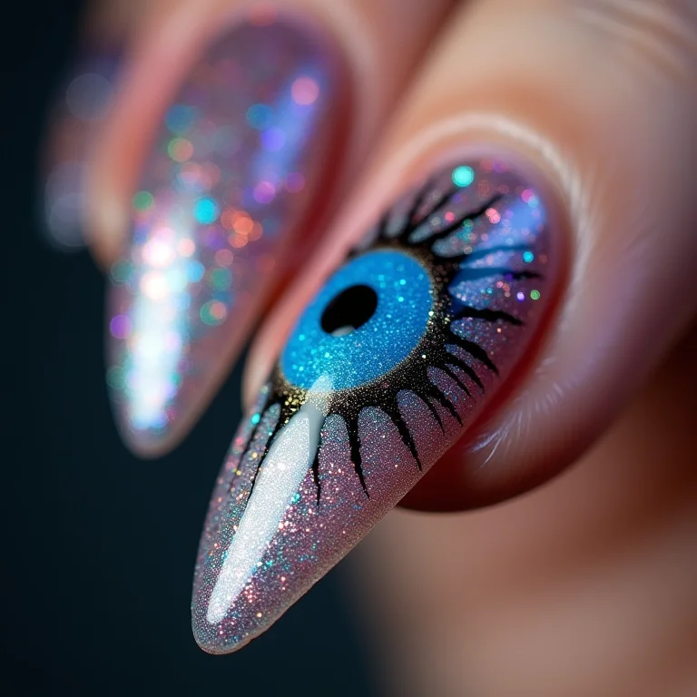 Unhas olho grego com glitter