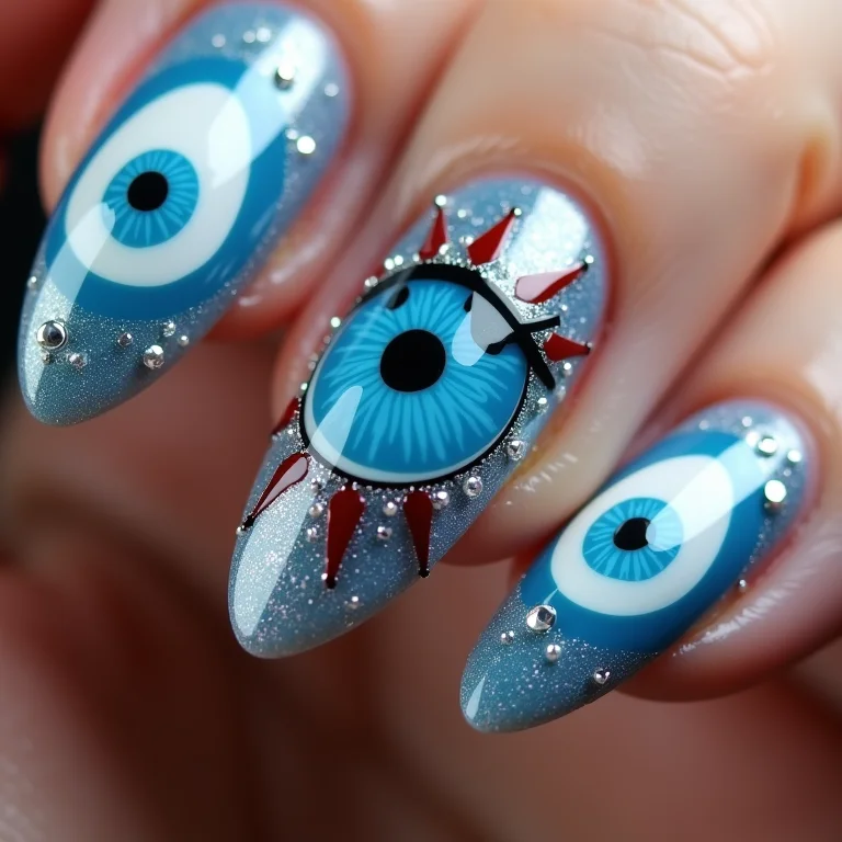 Unhas olho grego com pedrarias