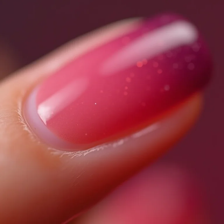 Unhas ombré com degradê roxo e rosa.