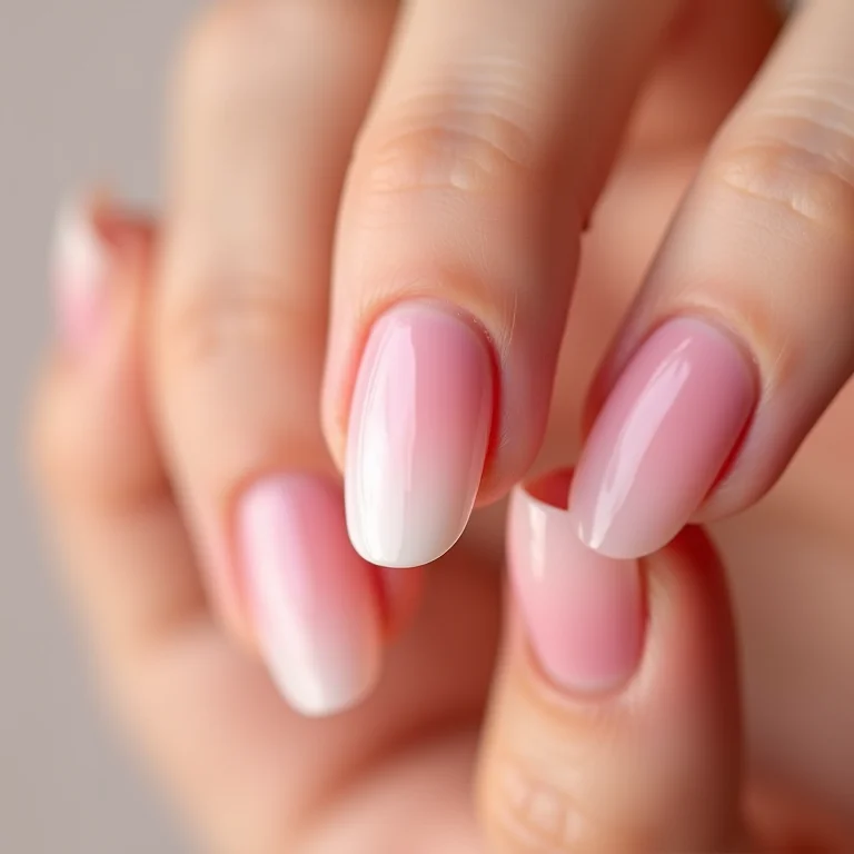Unhas ombré em gel com transição suave.