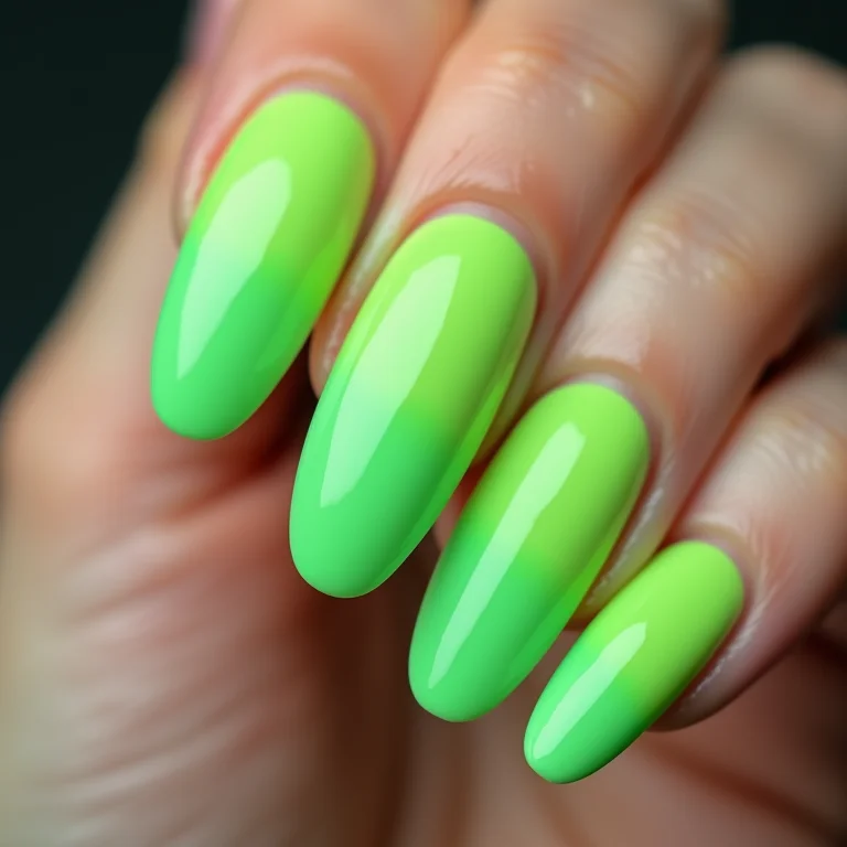 Unhas ombré verde neon com degradê vibrante