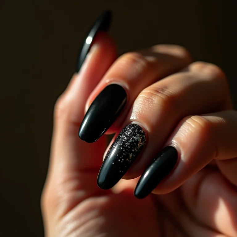 Unhas pretas com glitter