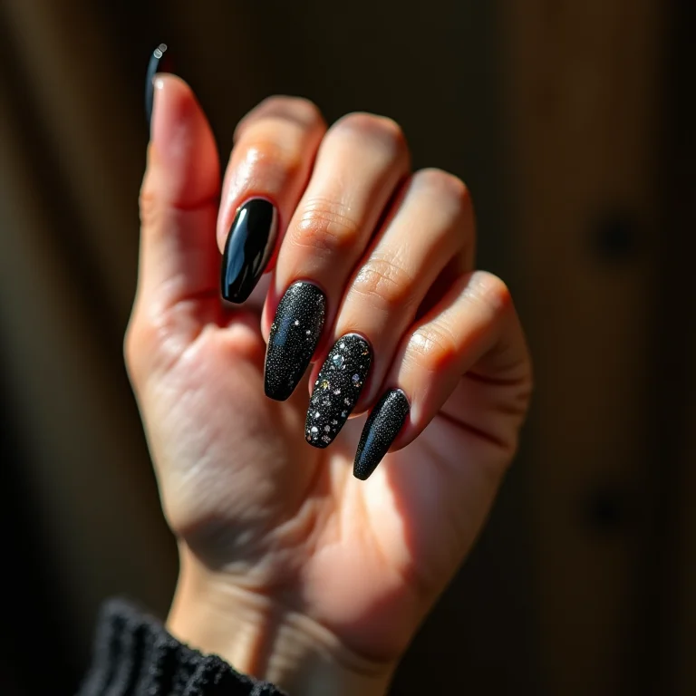 Unhas pretas com pedrarias