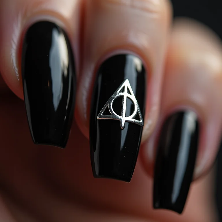Unhas pretas com símbolo das Relíquias da Morte