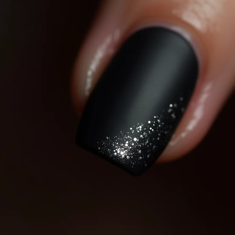 Unhas pretas foscas com filha única prata