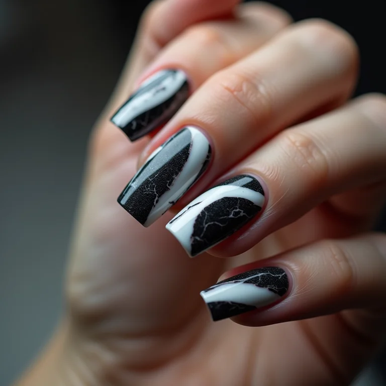 Unhas pretas marmorizadas em detalhe
