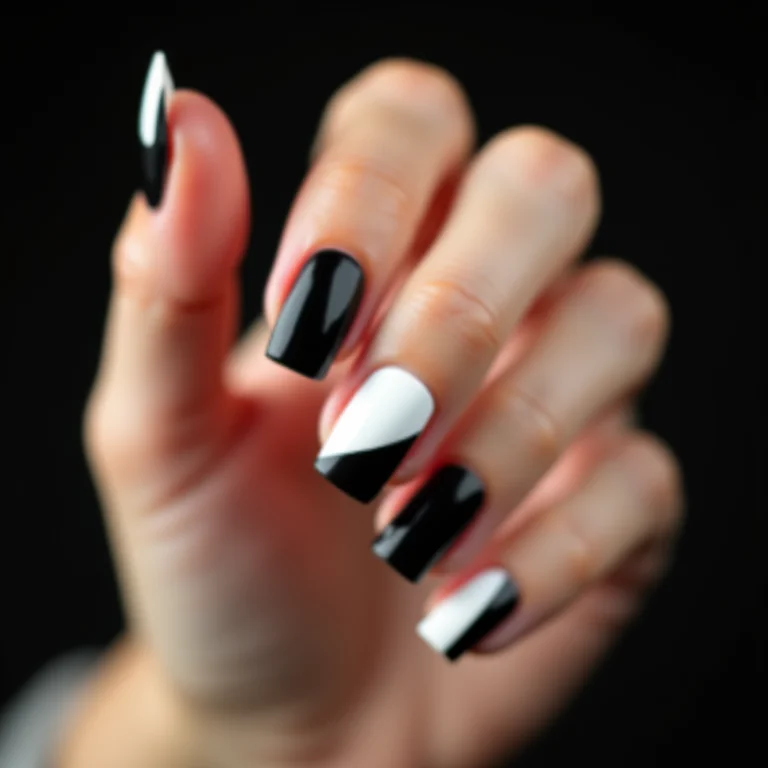 Unhas preto e branco com design color block
