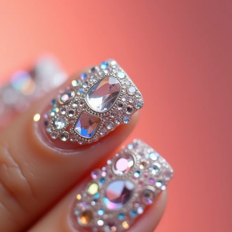 Unhas quadradas com cristais Swarovski