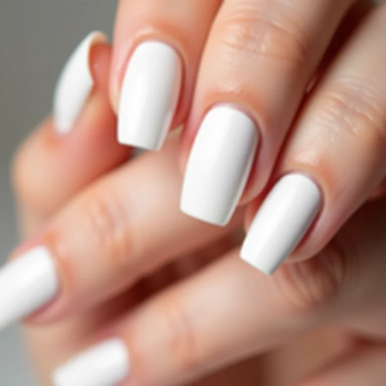 Unhas quadradas com esmalte branco matte.