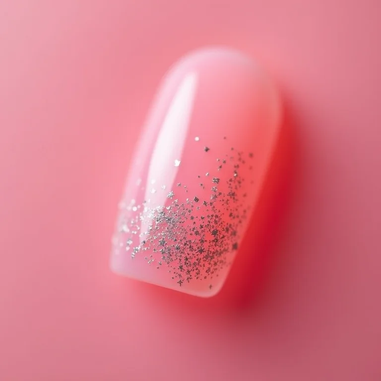 Unhas rosa bebê com glitter prata