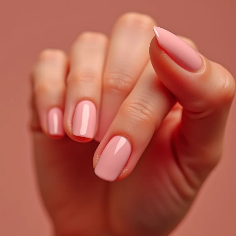 Unhas rosa claro minimalistas com design clean.