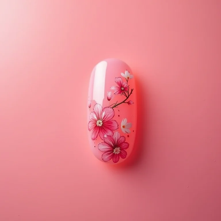 Unhas rosas com design floral