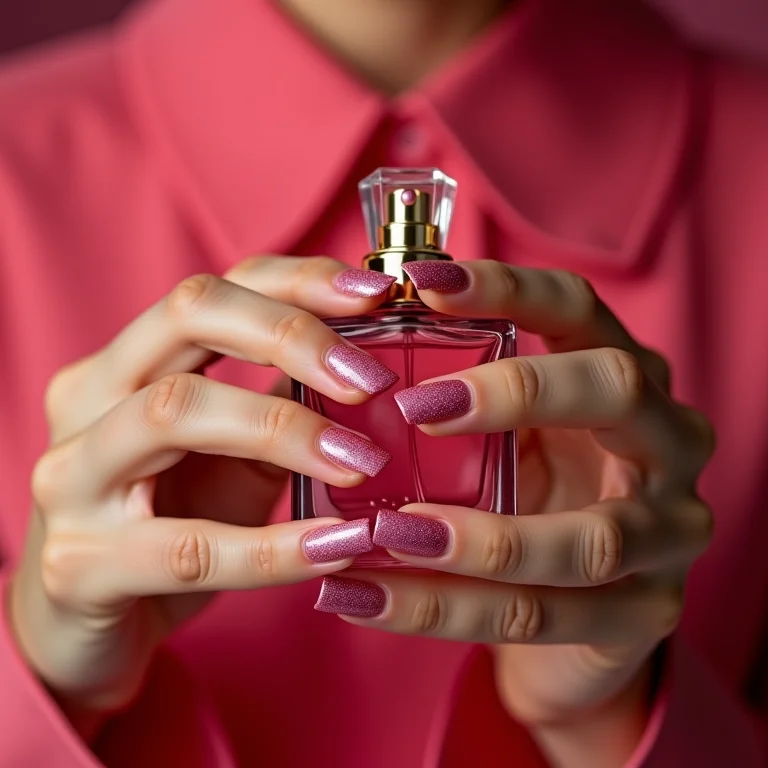 Unhas rosas com glitter brilhante e sofisticado.