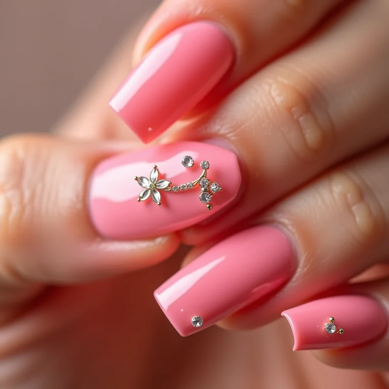 Unhas rosas com pedrarias