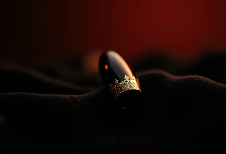 Unhas stiletto decoradas com folha de ouro sobre veludo preto