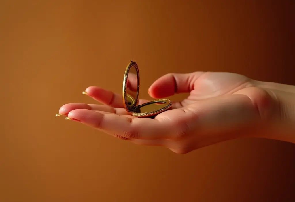 7 Truques de salão para unhas decoradas perfeitas (e duradouras) Unhas stiletto douradas com espelho compacto dourado