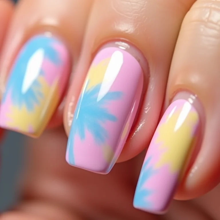 Unhas tie-dye em tons pastel