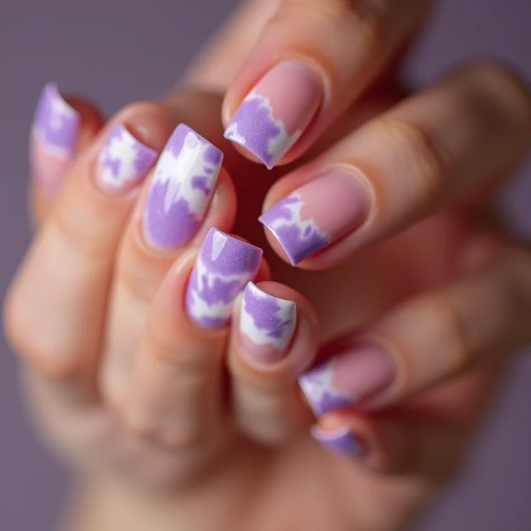 Unhas tie-dye lilás e branco