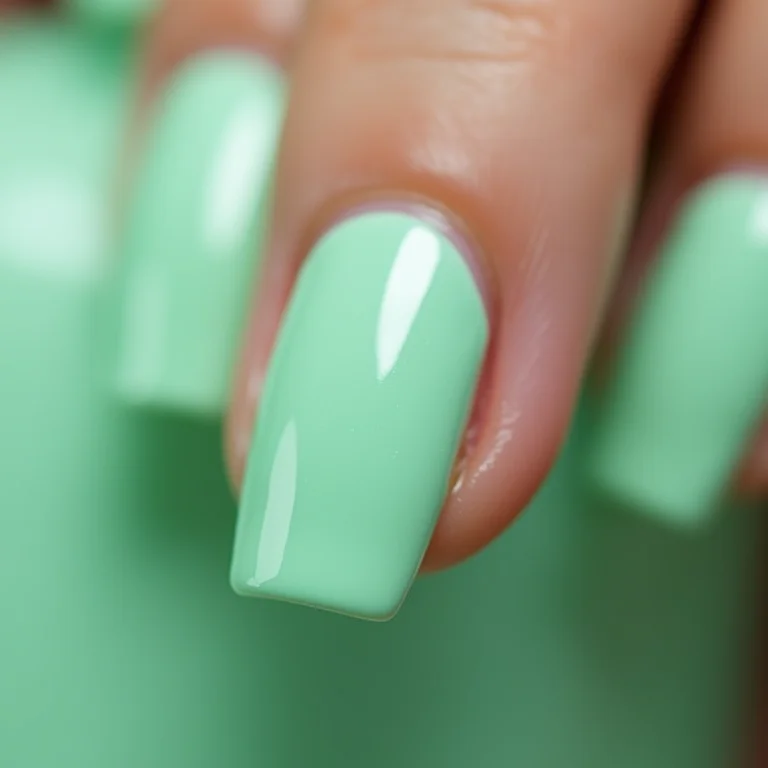 Unhas verde menta com acabamento brilhante