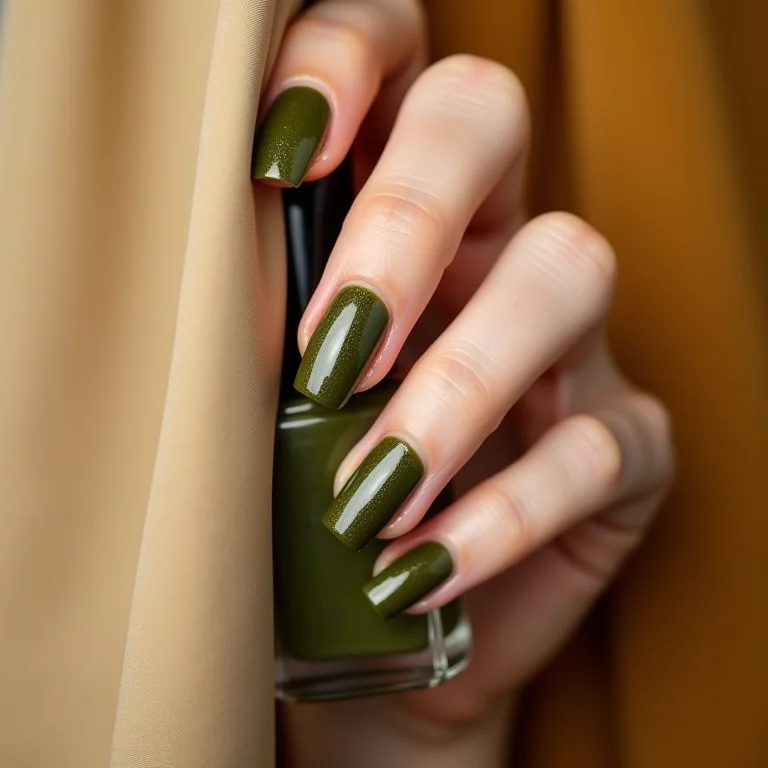 Unhas verde militar combinando com cores de roupa