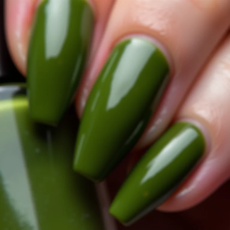 Unhas verde militar lisas em close-up