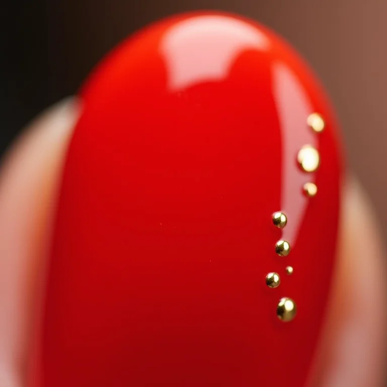 Unhas vermelhas clássicas com detalhes dourados