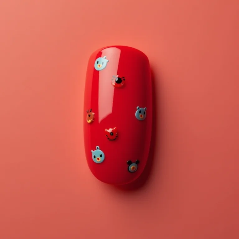 Unhas vermelhas com adesivos divertidos