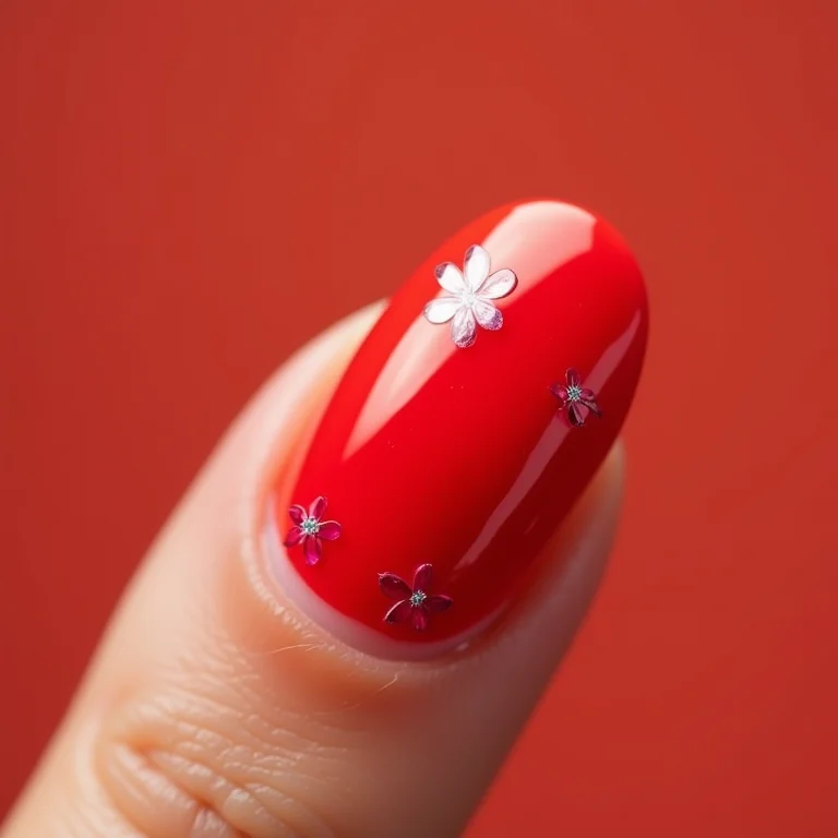 Unhas vermelhas com adesivos divertidos