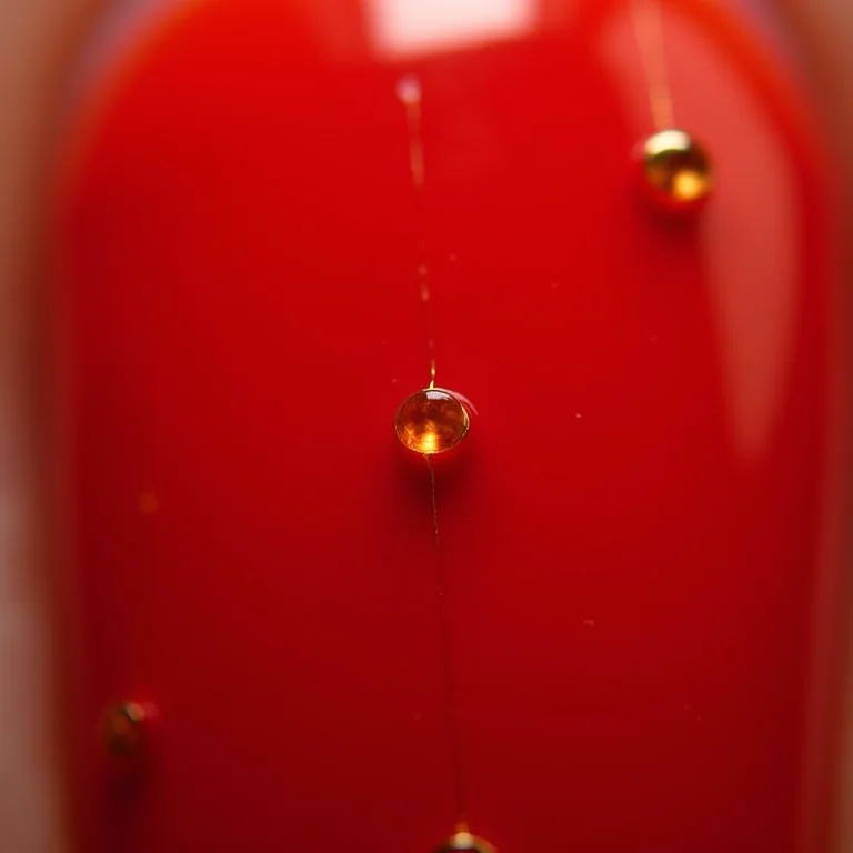 Unhas vermelhas com detalhes dourados em close extremo