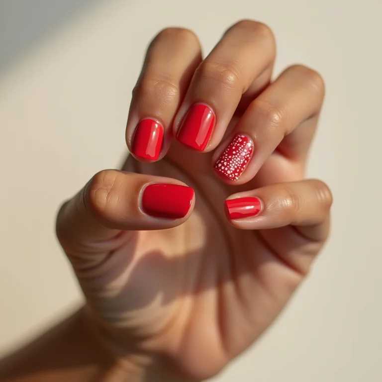 Unhas vermelhas com detalhes em branco