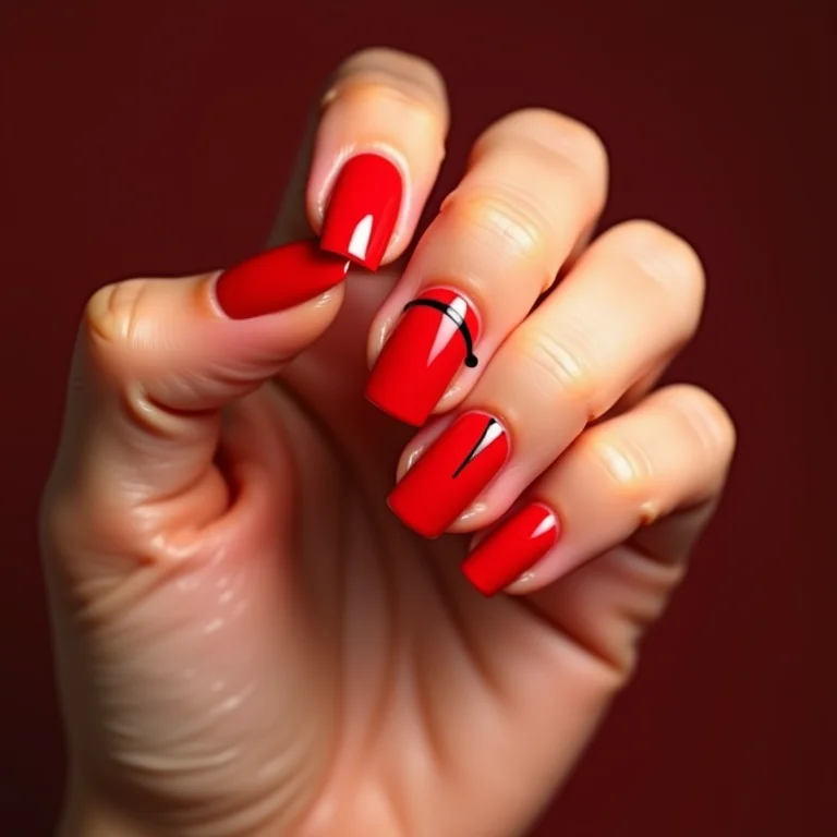 Unhas vermelhas com detalhes em preto