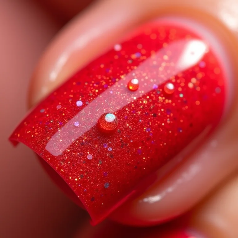 Unhas vermelhas com glitter holográfico