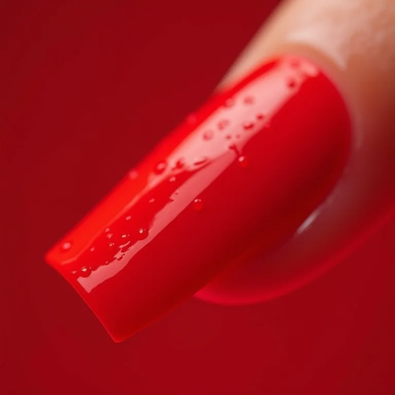 Unhas vermelhas com spray secante.